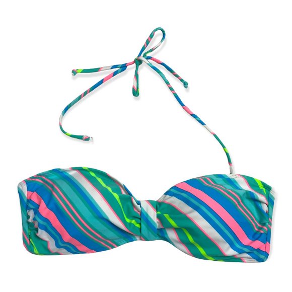 Aerie (sz L) bright stripe bandeau/halter bikini top - Picture 1 of 9